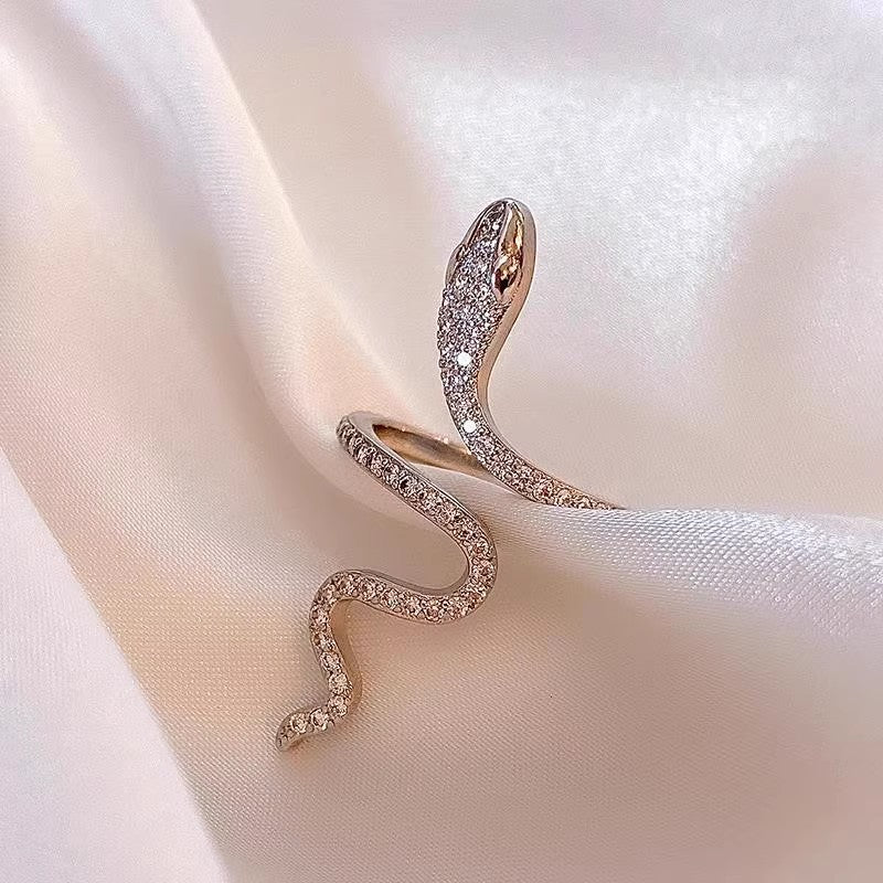 Anillo de cobre con circonitas y serpiente espiritual para mujer, anillo ajustable con apertura para el dedo índice, anillo de serpiente
