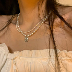 Natural pearl zircon stacked necklace collarbone chain