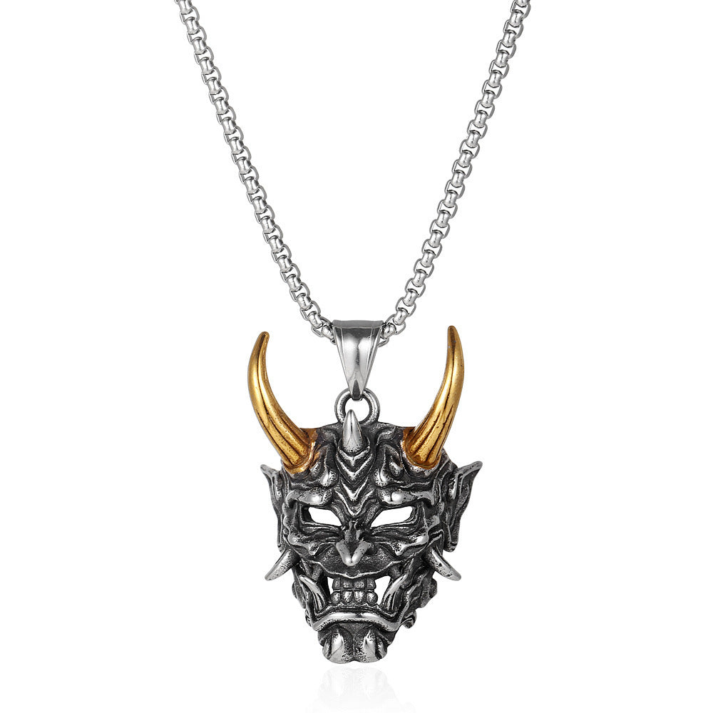 Collar con máscara de samurái estilo hip hop vintage de acero inoxidable para hombre 