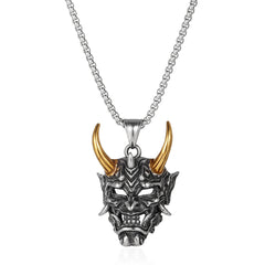 Collar con máscara de samurái estilo hip hop vintage de acero inoxidable para hombre 