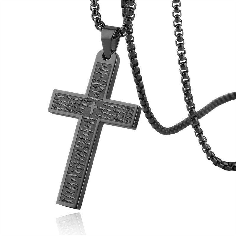 Collar con colgante de hip hop de acero inoxidable con cruz bíblica y estilo neutro 