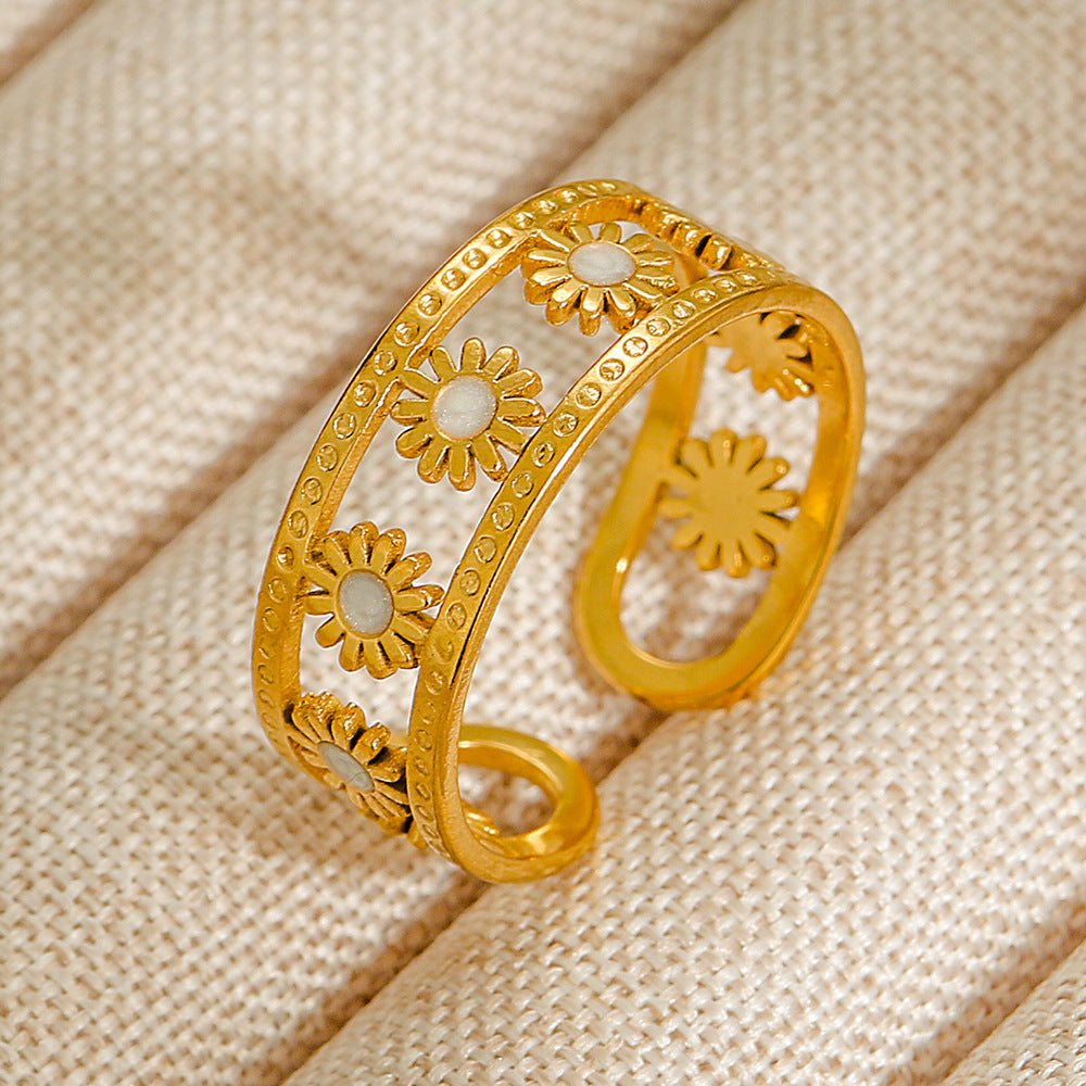 Wholesale Jewelry Geometric 304 Stainless Steel Natural Stone Open Ring (Minimum purchase 10 pcs)