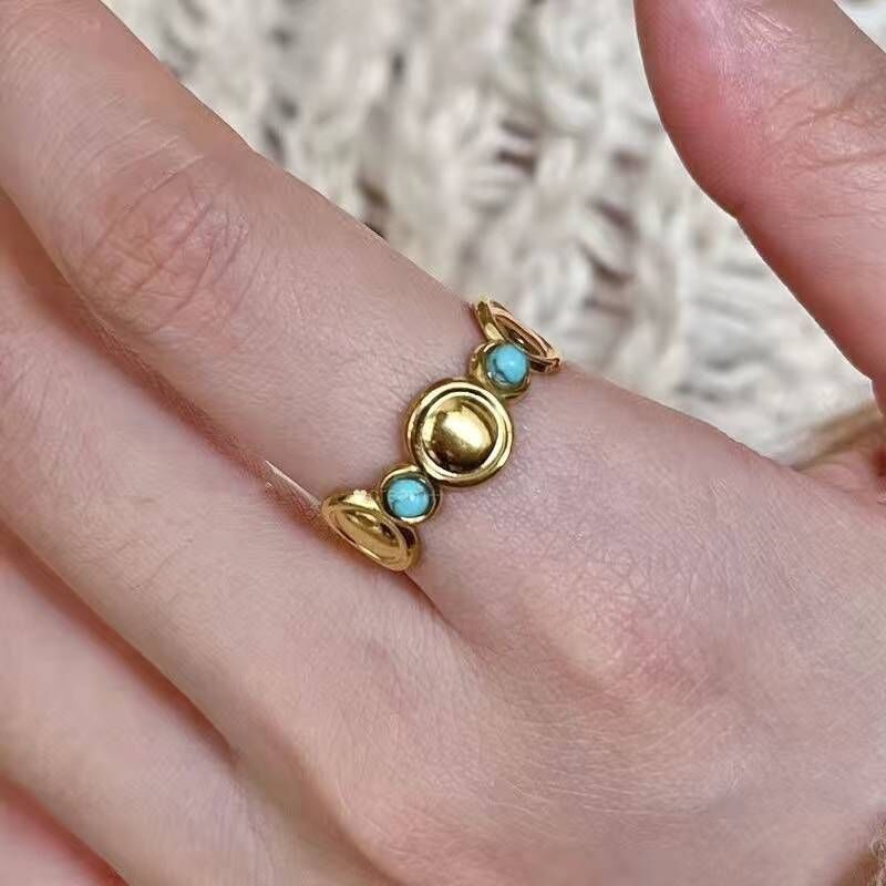 Anillo egipcio multicapa, versión ancha y hueca, anillo abierto con octagrama. 