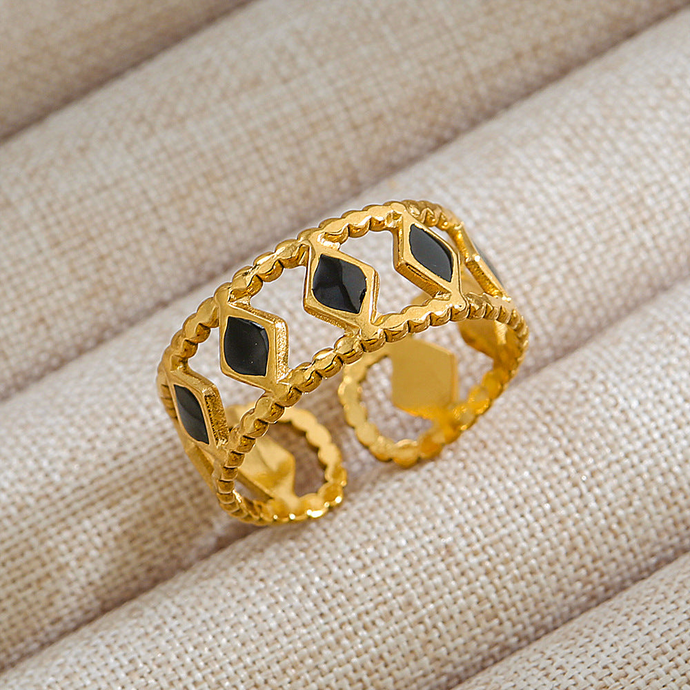 Anillo abierto de acero inoxidable 304 con letras geométricas, estilo hip hop, punk y streetwear. 