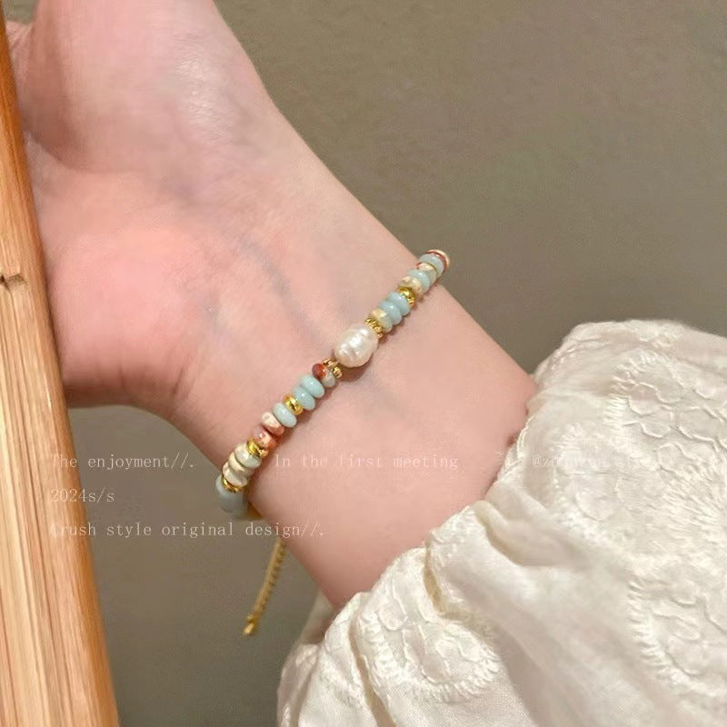 Collar de conchas naturales, pulsera de cuentas de colores, cadena de piedras naturales 