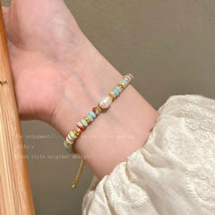 Collar de conchas naturales, pulsera de cuentas de colores, cadena de piedras naturales 