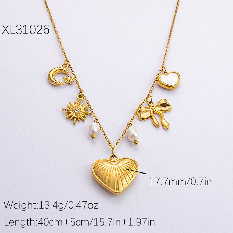 Collar con colgante de acero de titanio chapado en forma de corazón con lazo y ojo de diablo de estilo clásico, joyería al por mayor 