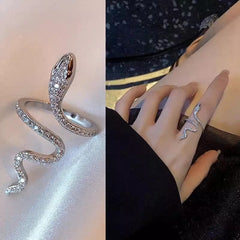 Anillo de cobre con circonitas y serpiente espiritual para mujer, anillo ajustable con apertura para el dedo índice, anillo de serpiente