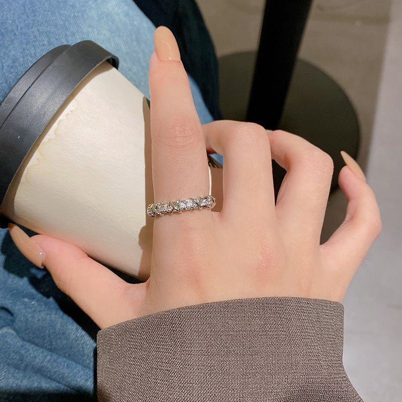 Anillo microengastado, anillo ajustable para dedo índice con apertura de circonitas para mujer