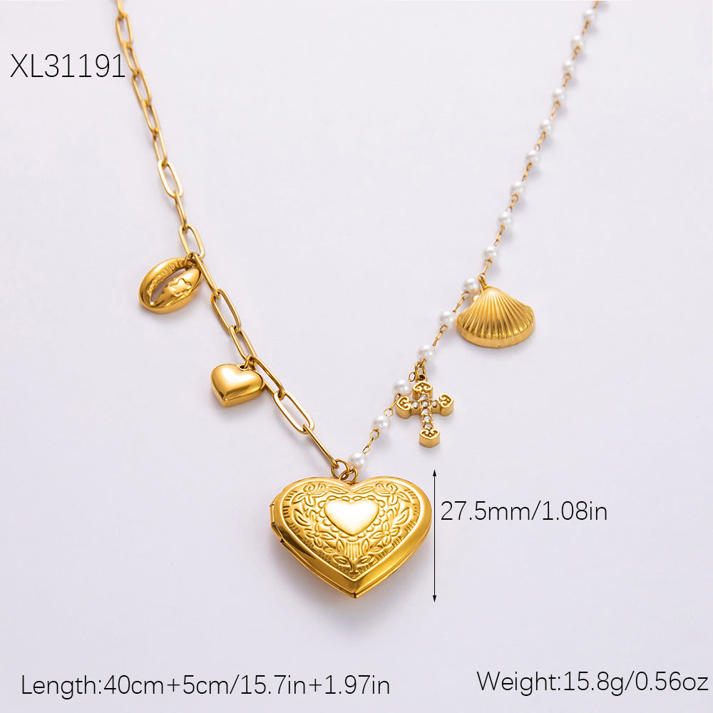 Collar con colgante de acero de titanio chapado en forma de corazón con lazo y ojo de diablo de estilo clásico, joyería al por mayor 