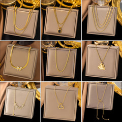 Round Heart Shape Solid Color Titanium Steel Plating Layered Necklaces