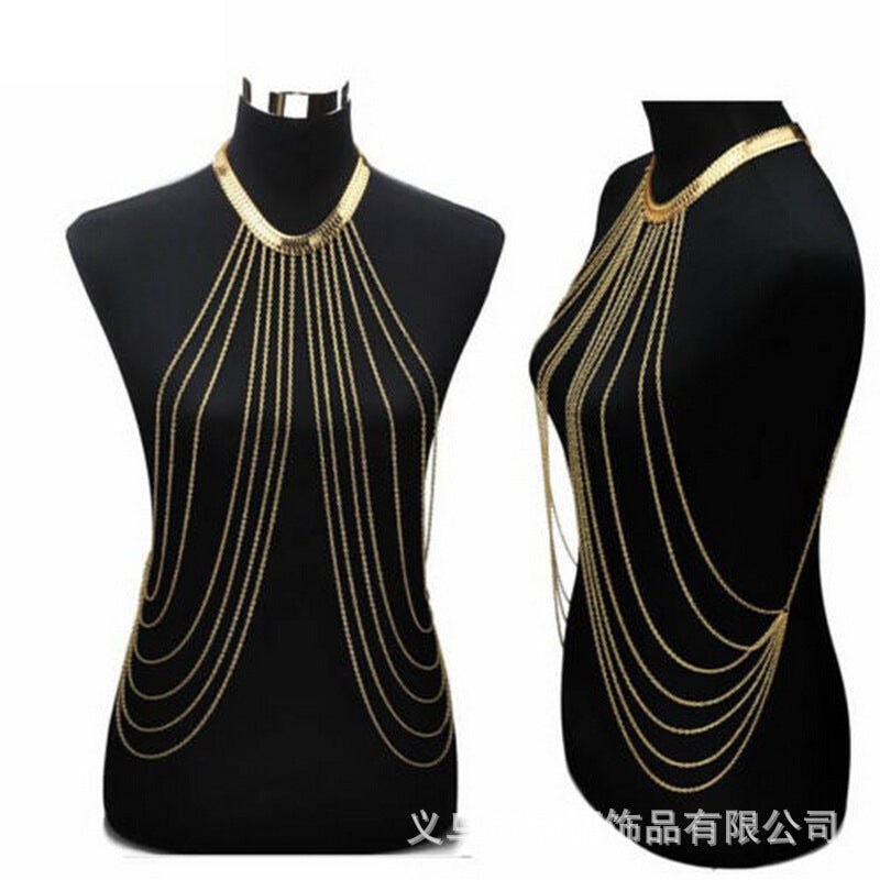 Multi-layer fringed beach body chain gold-plated snake pattern chain