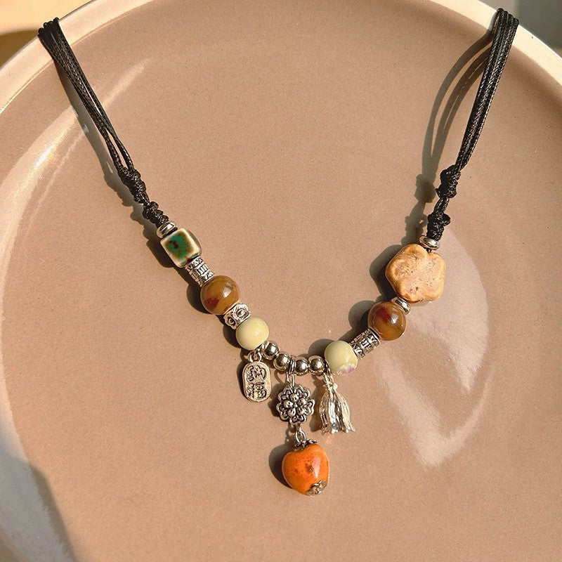 Collar de plumas vintage para mujer, cadena de clavícula con cuentas apiladas, accesorios bohemios 