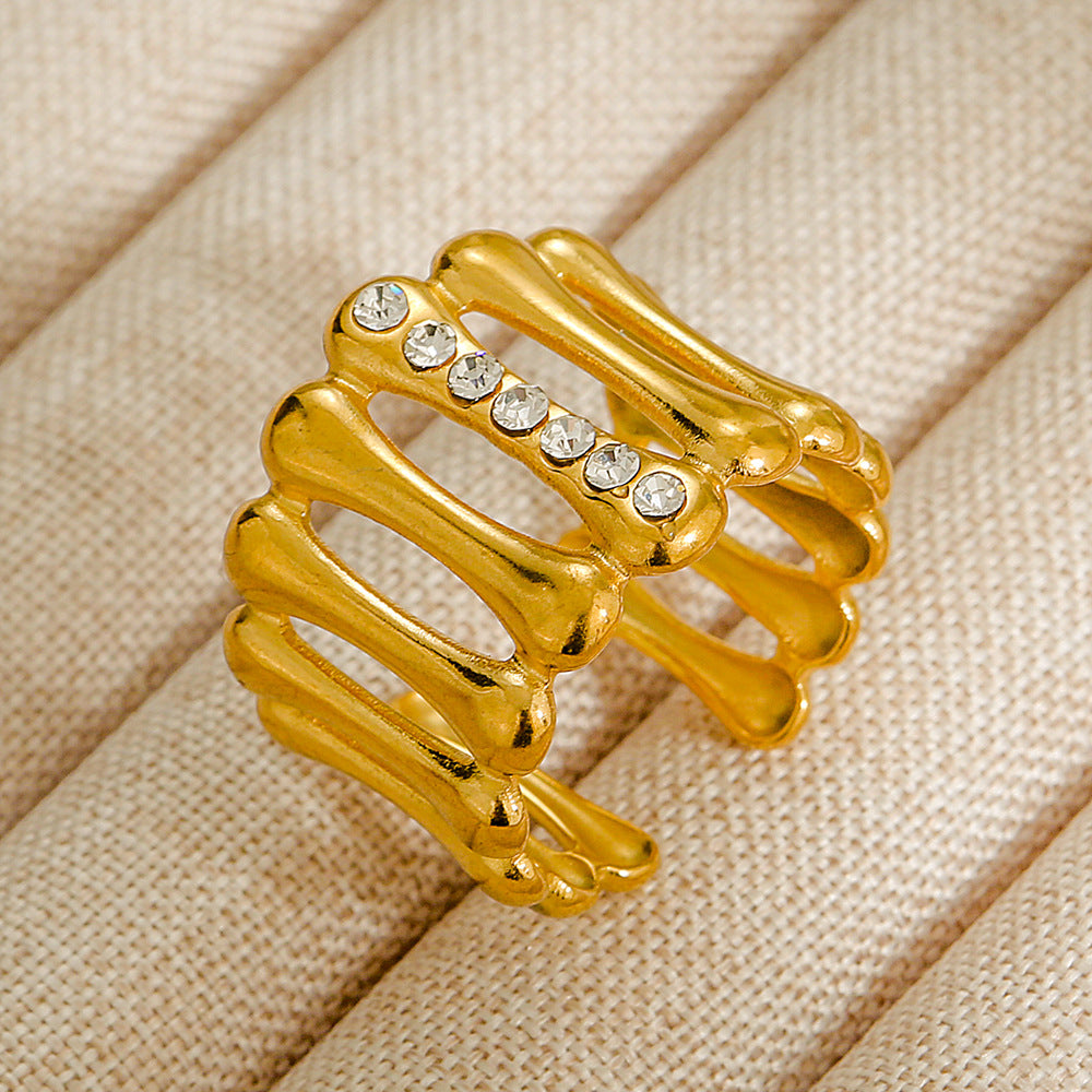 Wholesale Jewelry Geometric 304 Stainless Steel Natural Stone Open Ring (Minimum purchase 10 pcs)