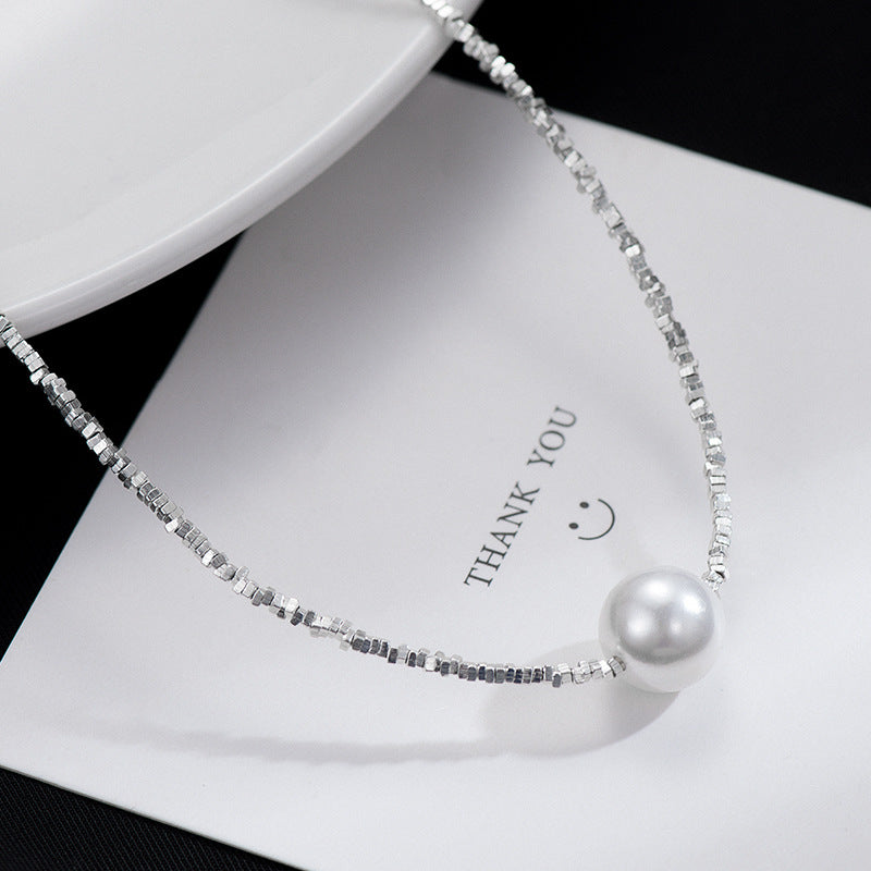 Collar de perlas de plata S925, cadena para el cuello con cuentas, cadena para clavícula 