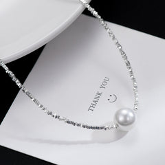 Collar de perlas de plata S925, cadena para el cuello con cuentas, cadena para clavícula 