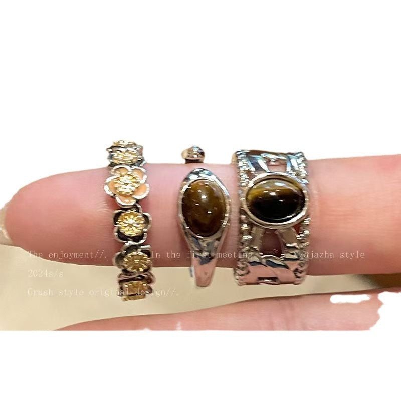 Anillo ajustable con apertura de ojo de tigre de Maillard para mujer 