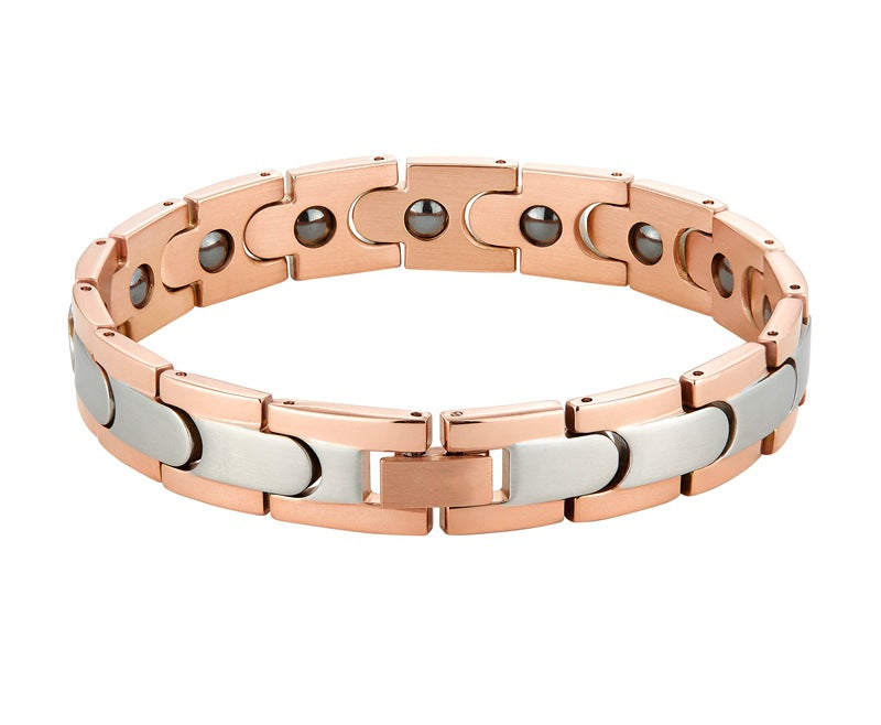 Pulsera de acero inoxidable con forma de bala de oro rosa para hombre, joyería de acero y titanio. 