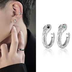 Pendientes de serpiente con clip para hombre, individuales, sin perforaciones 