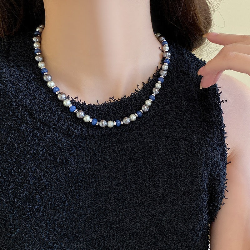 Collar de perlas, piedra de ojo de tigre, collar de bolas de oro pequeñas, cadena de piedra natural 
