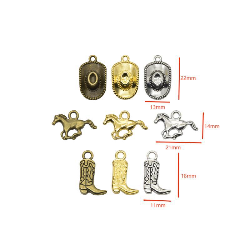 Accesorios de aleación para hacer tú mismo: colgantes de zapatos, sombreros y caballos de mezclilla estilo western 
