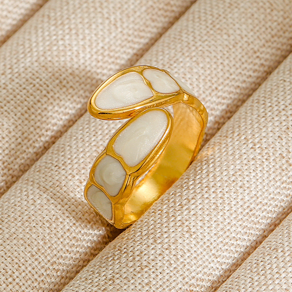 Wholesale Jewelry Geometric 304 Stainless Steel Natural Stone Open Ring (Minimum purchase 10 pcs)