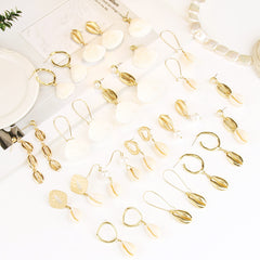 Pendientes de concha de perla con diseño de joyería marina bohemia, pendientes de concha de verano natural de aleación