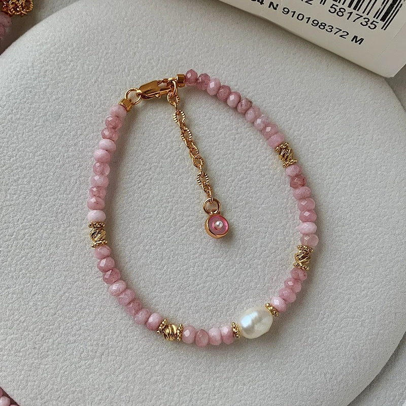 Collar de perlas de piedra natural de color rosa esmaltado para mujer 