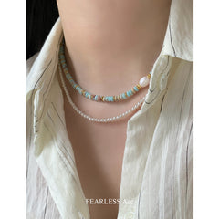 Collar de perlas de piedra con cuentas de color natural para mujer 