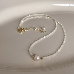 Collar de perlas naturales de agua dulce con cadena corta para clavícula para mujer 