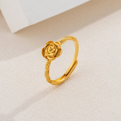 Anillo de rosa para mujer con apertura ajustable, anillo de flor liso con borde retorcido, joyería 