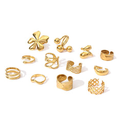 Anillos abiertos chapados en acero inoxidable 304 con diseño floral retro al por mayor 
