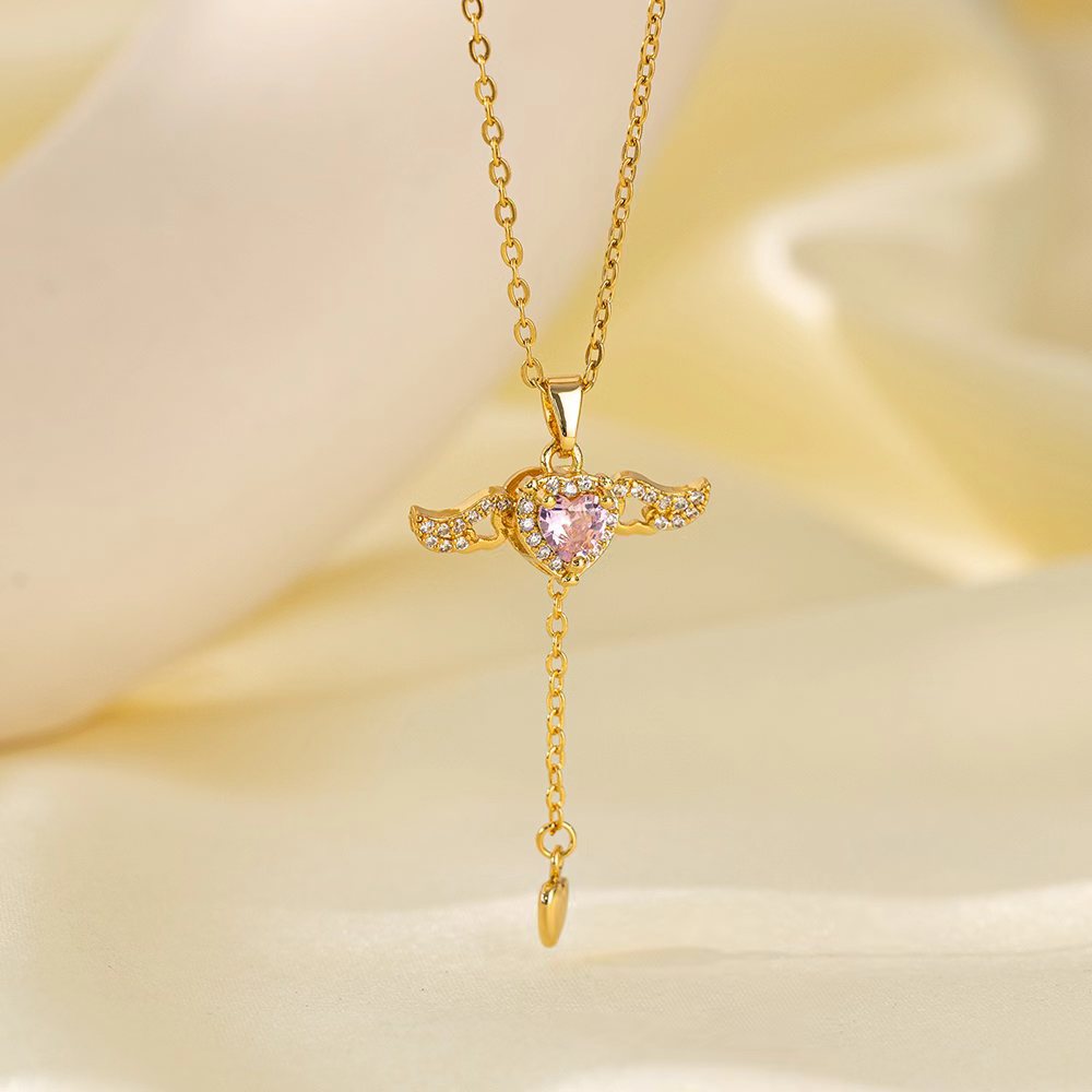 Wholesale Jewelry Sweet Simple Style Star Heart Shape Bow Knot Titanium Steel Zircon Plating Inlay Pendant Necklace