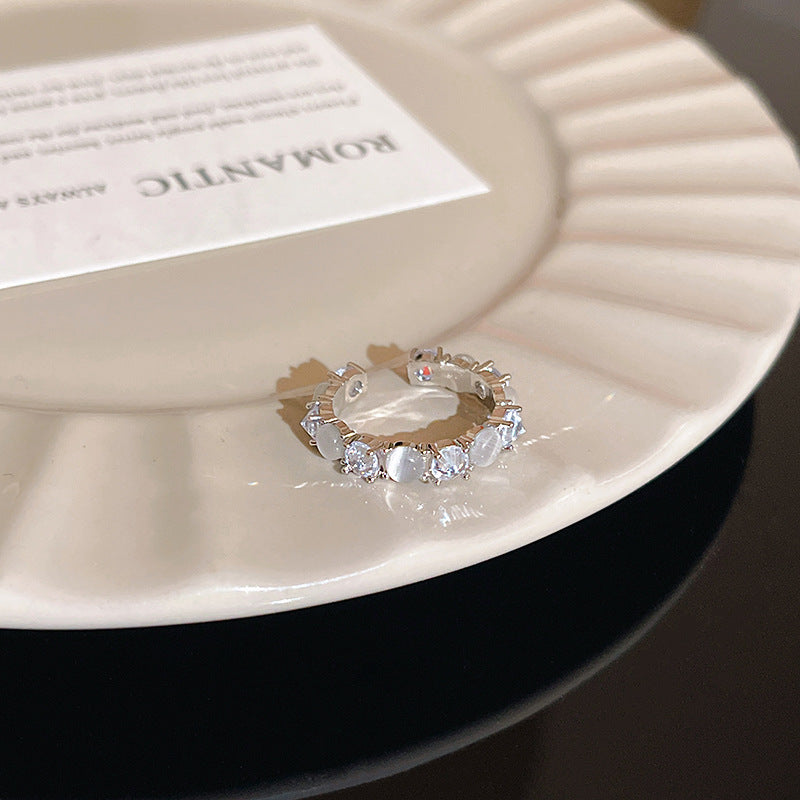 Anillo microengastado, anillo ajustable para dedo índice con apertura de circonitas para mujer