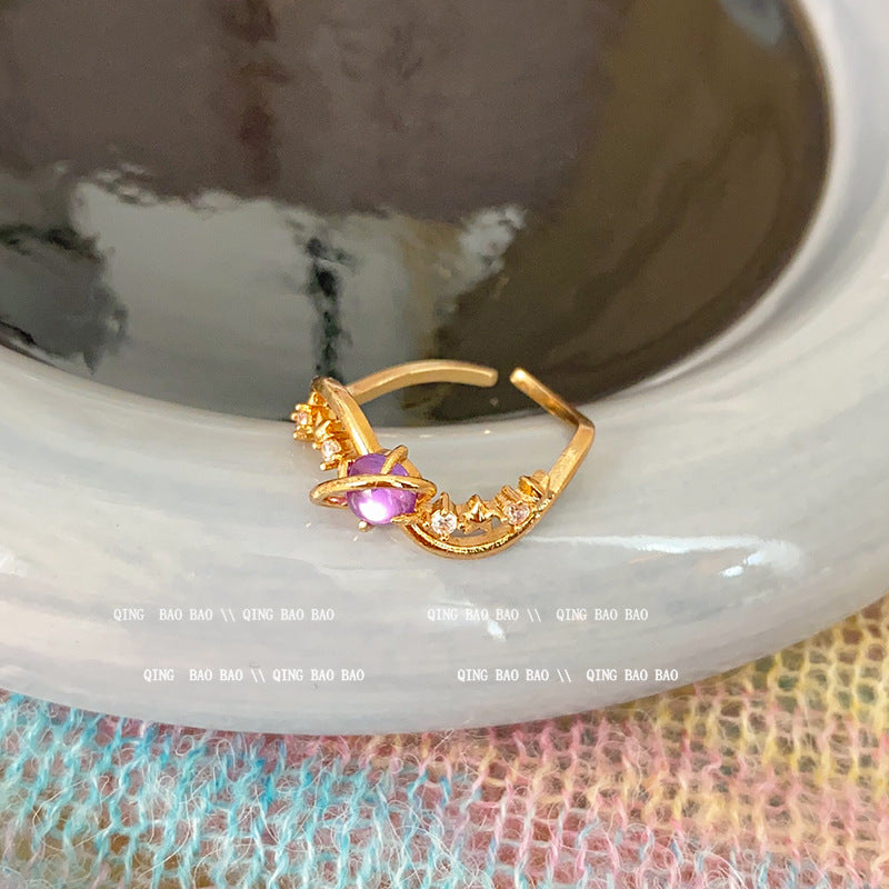 Anillo microengastado, anillo ajustable para dedo índice con apertura de circonitas para mujer