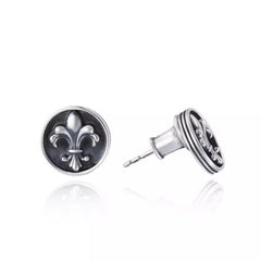 Pendientes de hombre con cruz de flor y circonita blanca 