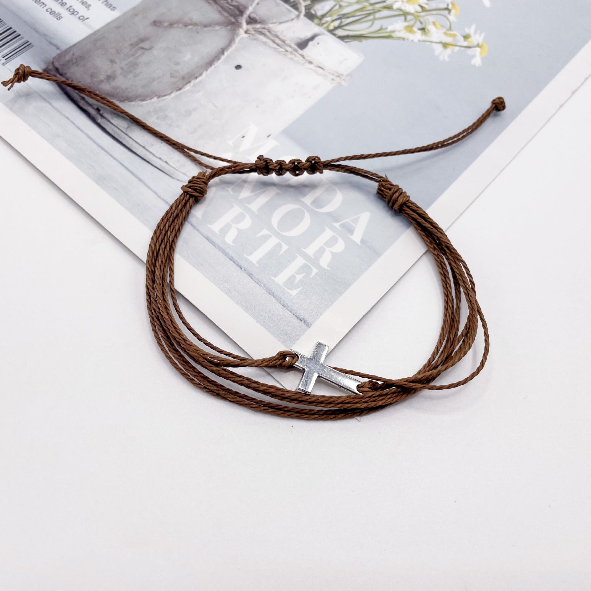 Pulsera tejida en cera, resistente al agua, con cuerda de la amistad, pulsera cruzada para surfear en la playa.