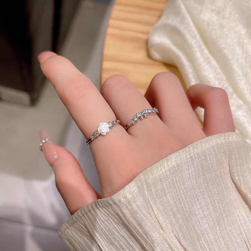 Anillo microengastado, anillo ajustable para dedo índice con apertura de circonitas para mujer