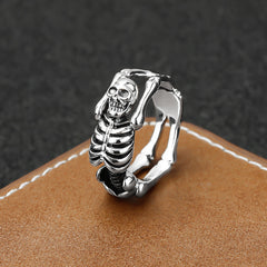 Anillo de calavera de plata tailandesa con forma de hueso, estilo punk, hip hop, joyería de plata. 