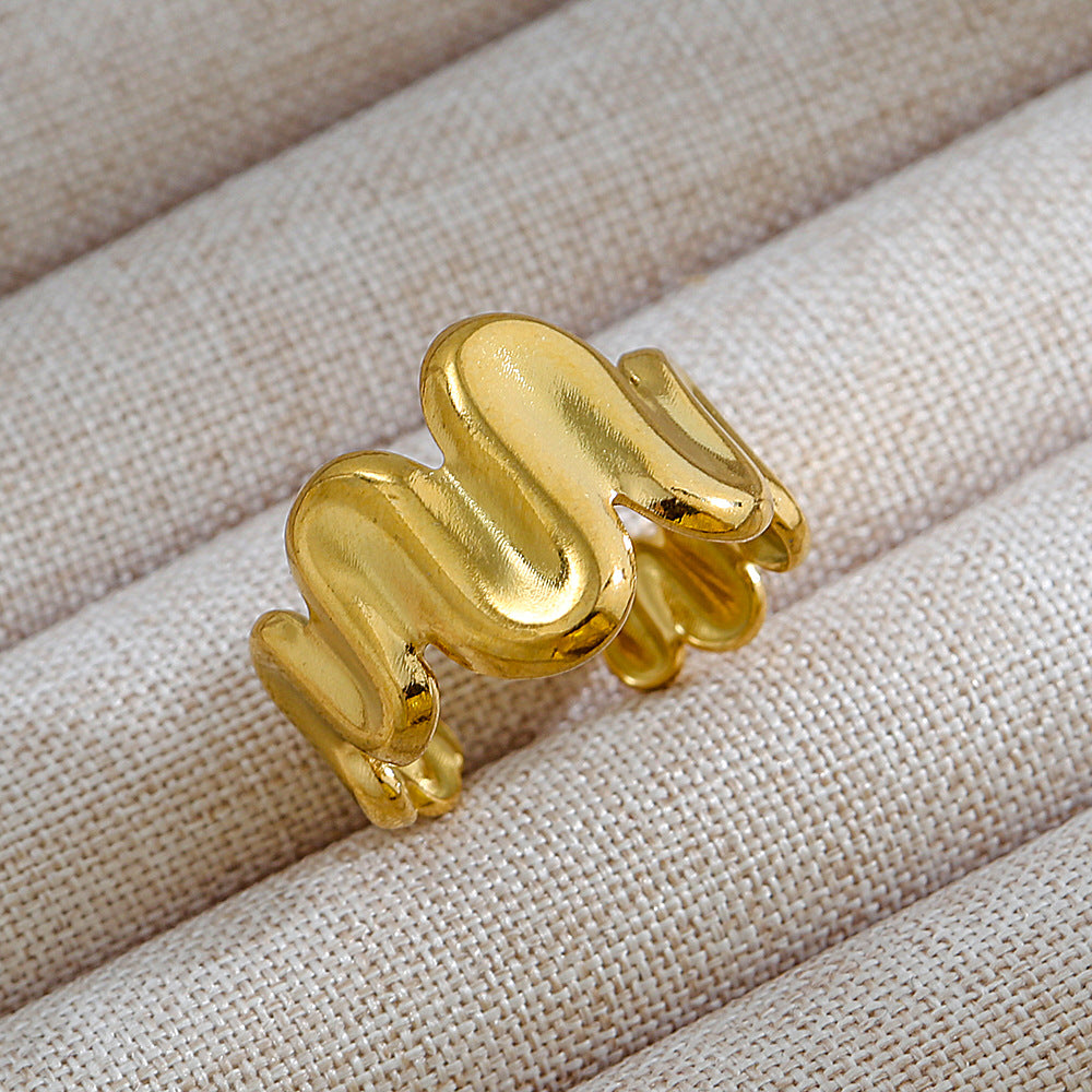 Anillo abierto de acero inoxidable 304 con letras geométricas, estilo hip hop, punk y streetwear. 