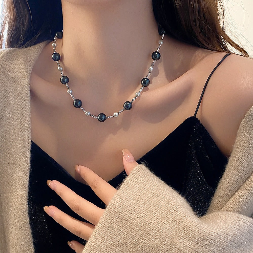 Collar de perlas, piedra de ojo de tigre, collar de bolas de oro pequeñas, cadena de piedra natural 