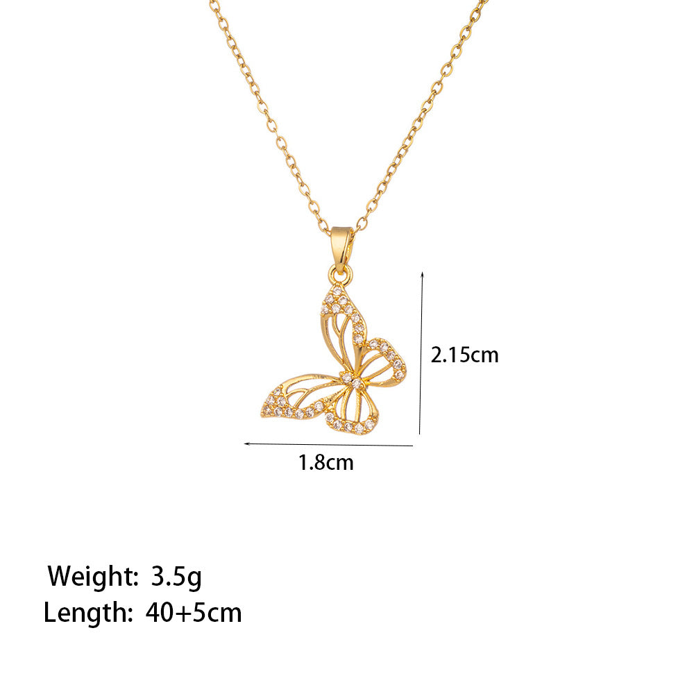 Wholesale Jewelry Sweet Simple Style Star Heart Shape Bow Knot Titanium Steel Zircon Plating Inlay Pendant Necklace
