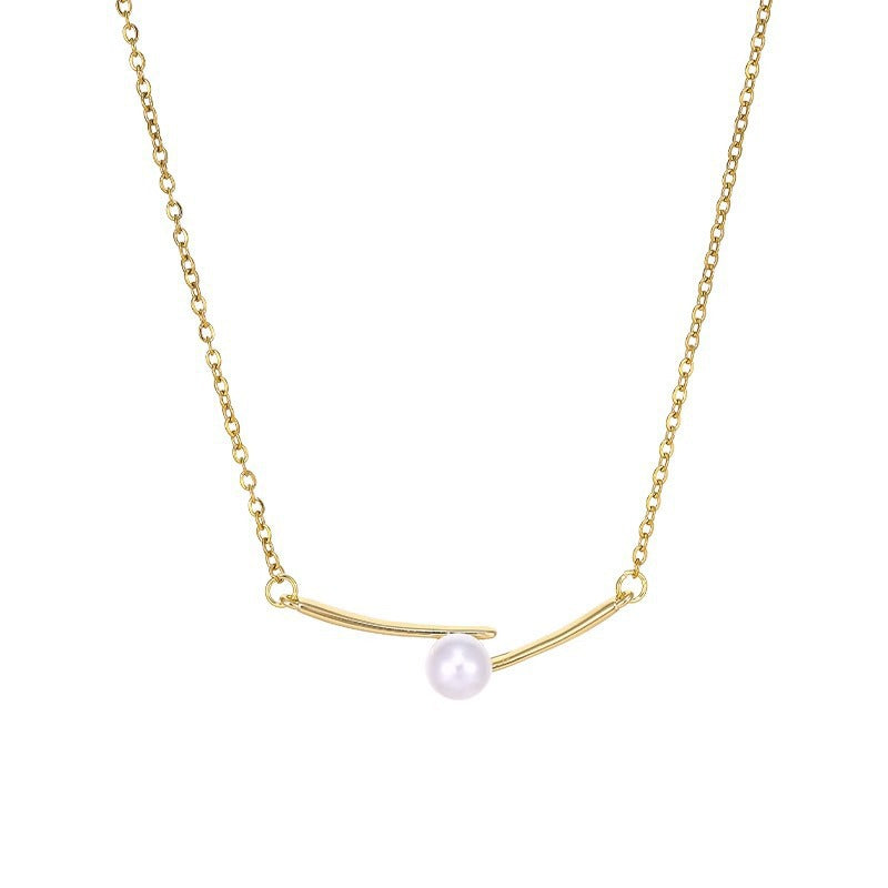 Collar de perlas cruzadas de plata de ley S925 con colgante de una sola palabra, versátil cadena de clavícula premium 