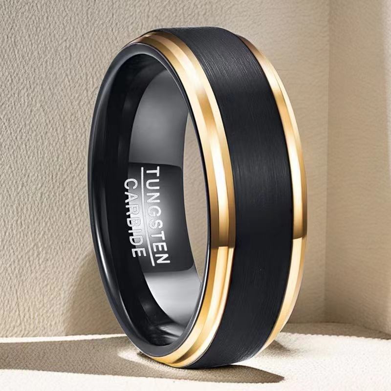 Anillo de acero de tungsteno, anillo chapado en oro, anillo de hombre bicolor, anillo de oro de tungsteno 