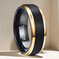 Anillo de acero de tungsteno, anillo chapado en oro, anillo de hombre bicolor, anillo de oro de tungsteno 