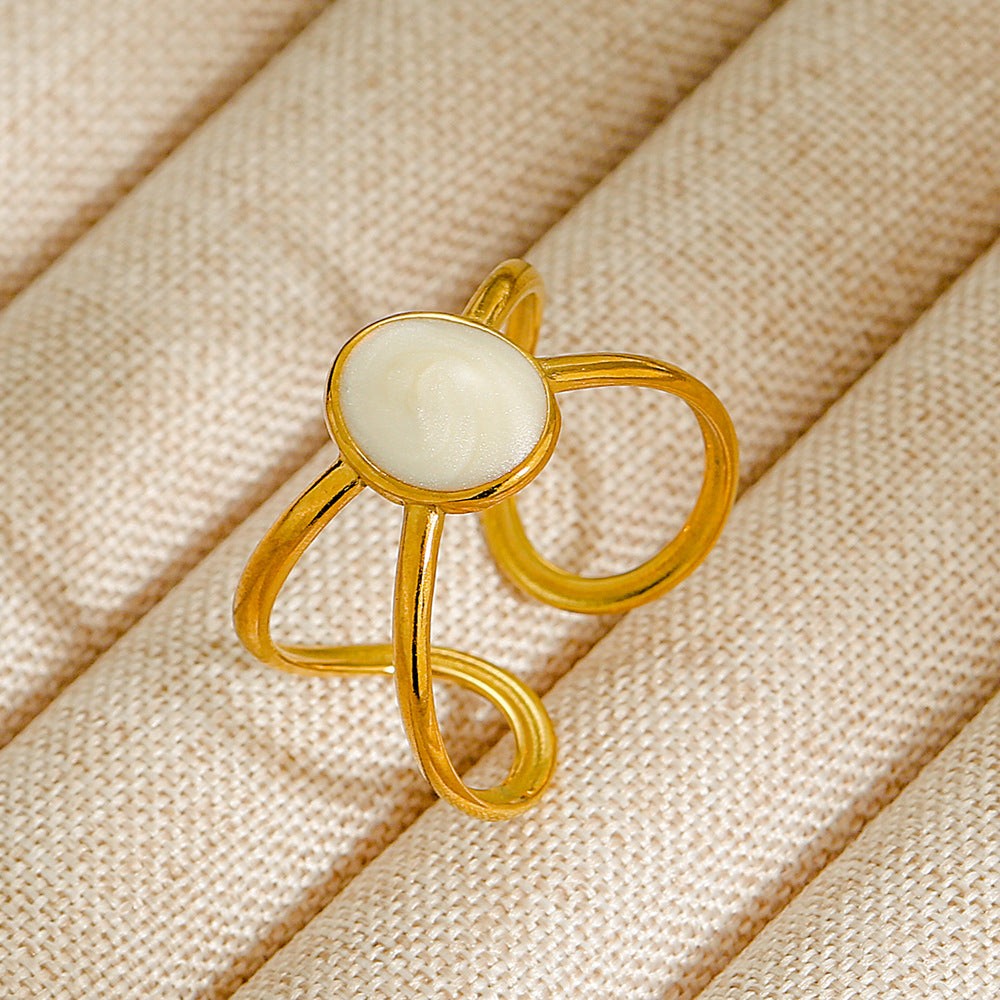 Wholesale Jewelry Geometric 304 Stainless Steel Natural Stone Open Ring (Minimum purchase 10 pcs)