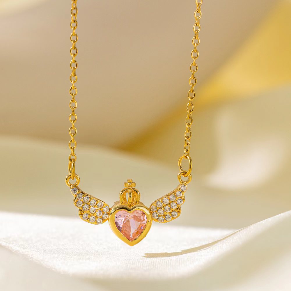 Wholesale Jewelry Sweet Simple Style Star Heart Shape Bow Knot Titanium Steel Zircon Plating Inlay Pendant Necklace
