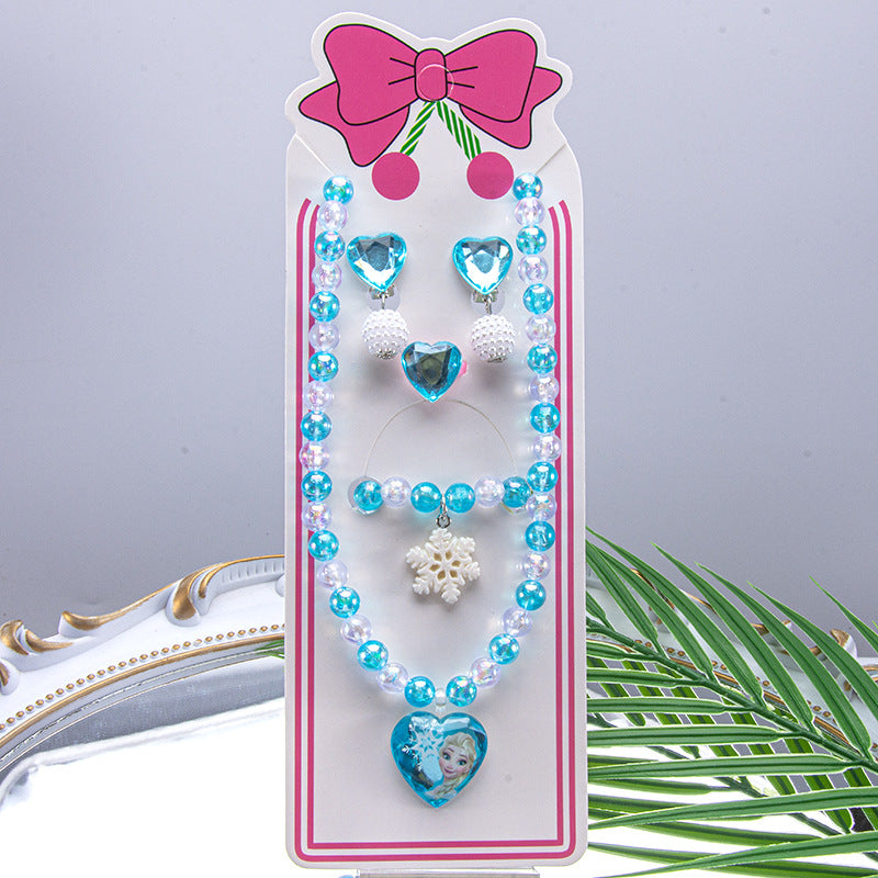 Conjunto de joyería de dibujos animados para niños, collar de perlas hecho a mano, pulsera, anillo, concha, cola de pez, unicornio 