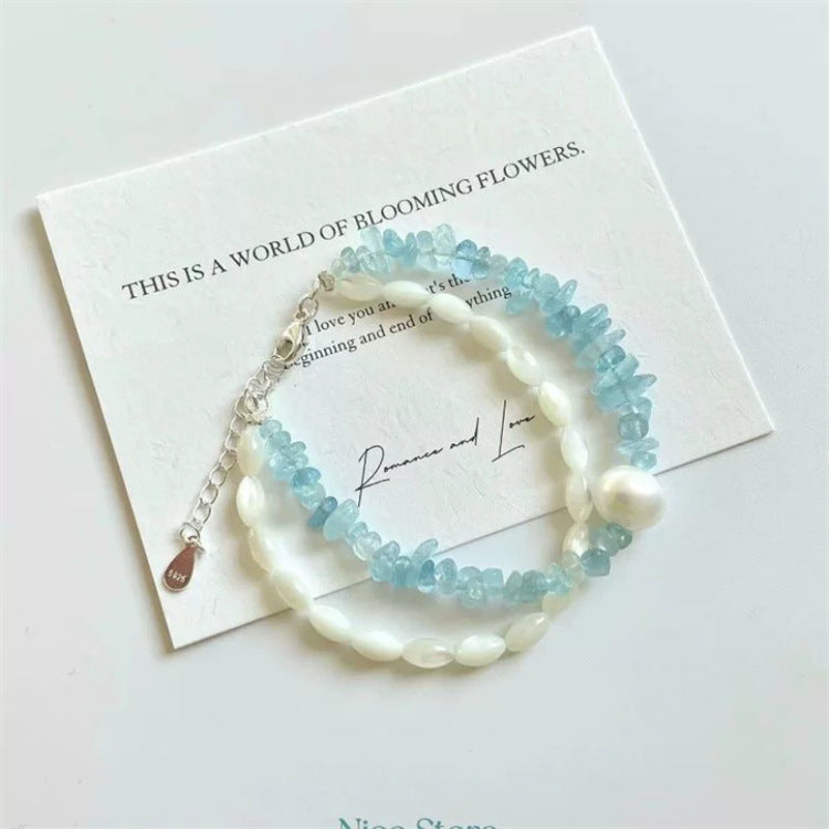 Collar de perlas de piedra natural azul para mujer con cadena de clavícula con cuentas 