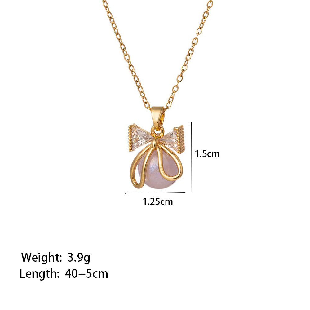 Wholesale Jewelry Sweet Simple Style Star Heart Shape Bow Knot Titanium Steel Zircon Plating Inlay Pendant Necklace